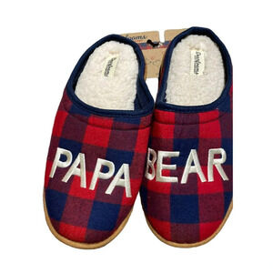 New Men's Dearfoams Papa Bear Plaid Christmas Slippers‎ Size Sm 7/8